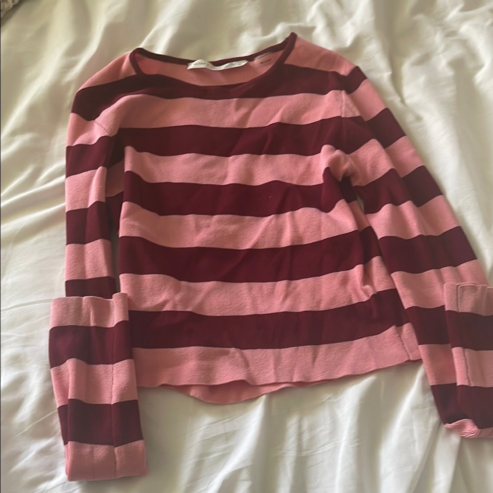 Altar'd State Burgundy and Pink Striped Knit Top
